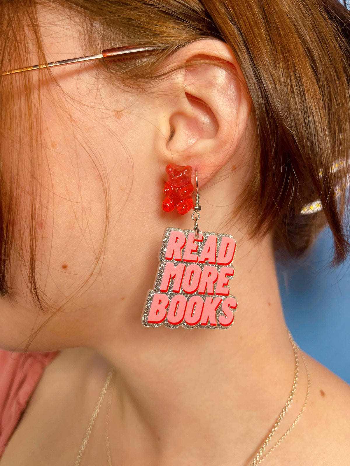 Read More Books Glitter Earrings, Lightweight Acrylic Dangle